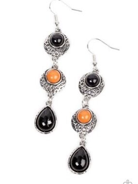 paparazzi Silver-Tone Black and Orange Dangle Earrings